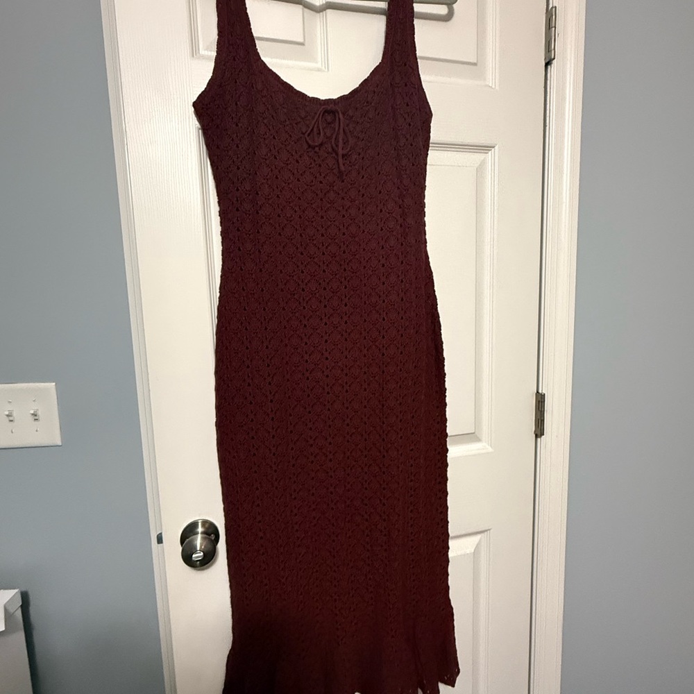 Meshki Burgundy Crochet Midi Dress - Picture 2 of 3